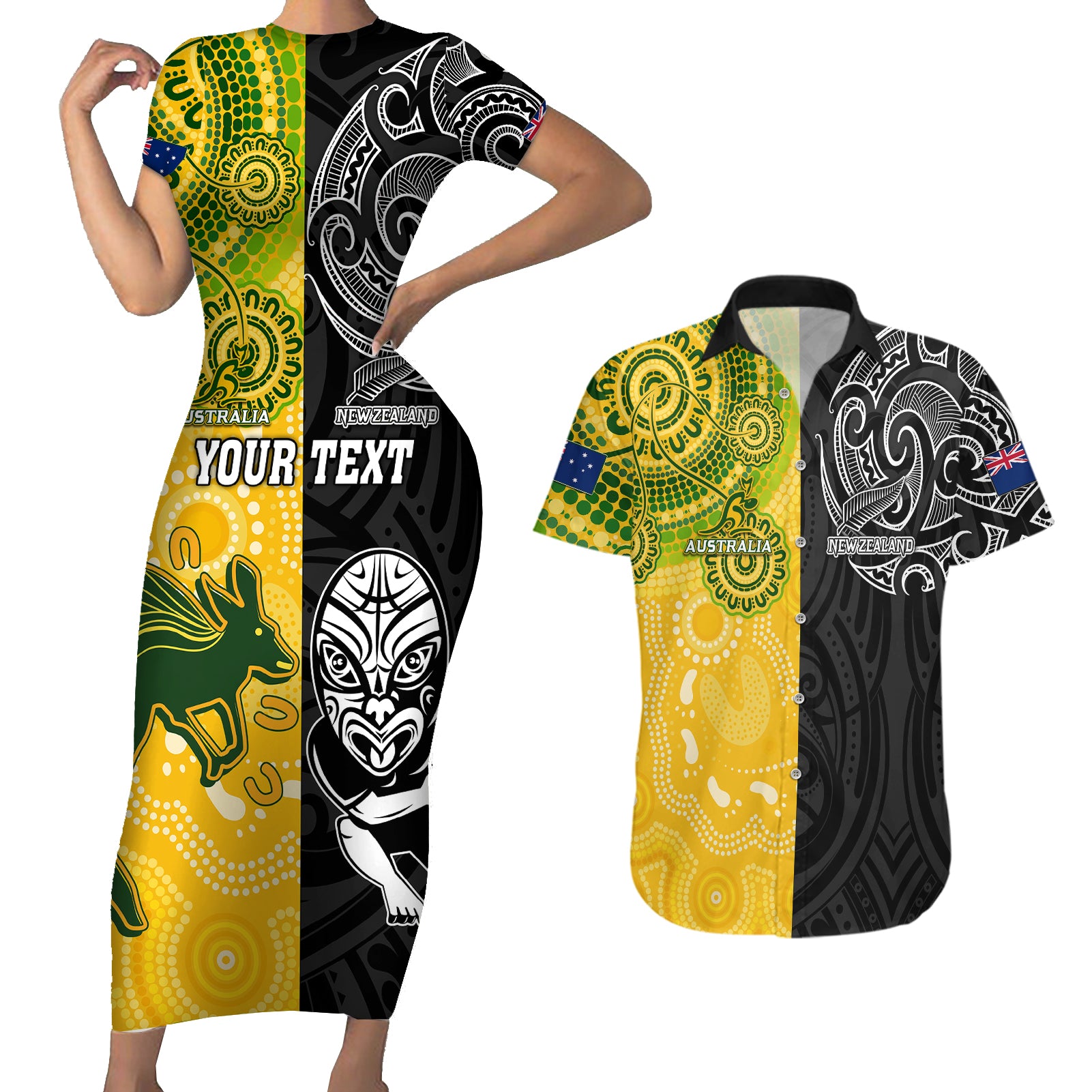 personalised-australia-rugby-mix-new-zealands-rugby-couples-matching-short-sleeve-bodycon-dress-and-hawaiian-shirt-indigenous-half-half-style
