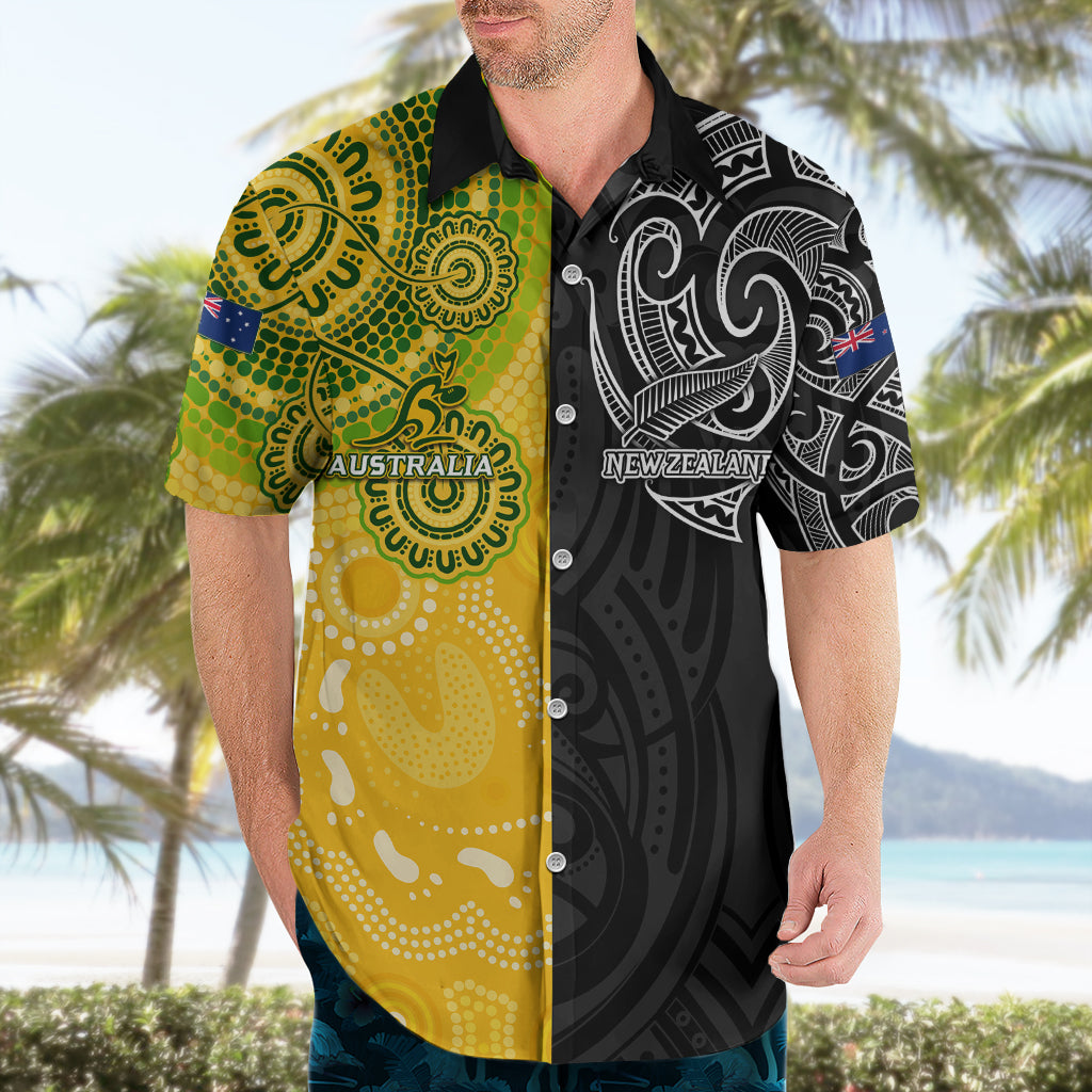 Personalised Australia Rugby Mix New Zealands Rugby Hawaiian Shirt Indigenous Half-Half Style - Vibe Hoodie Shop