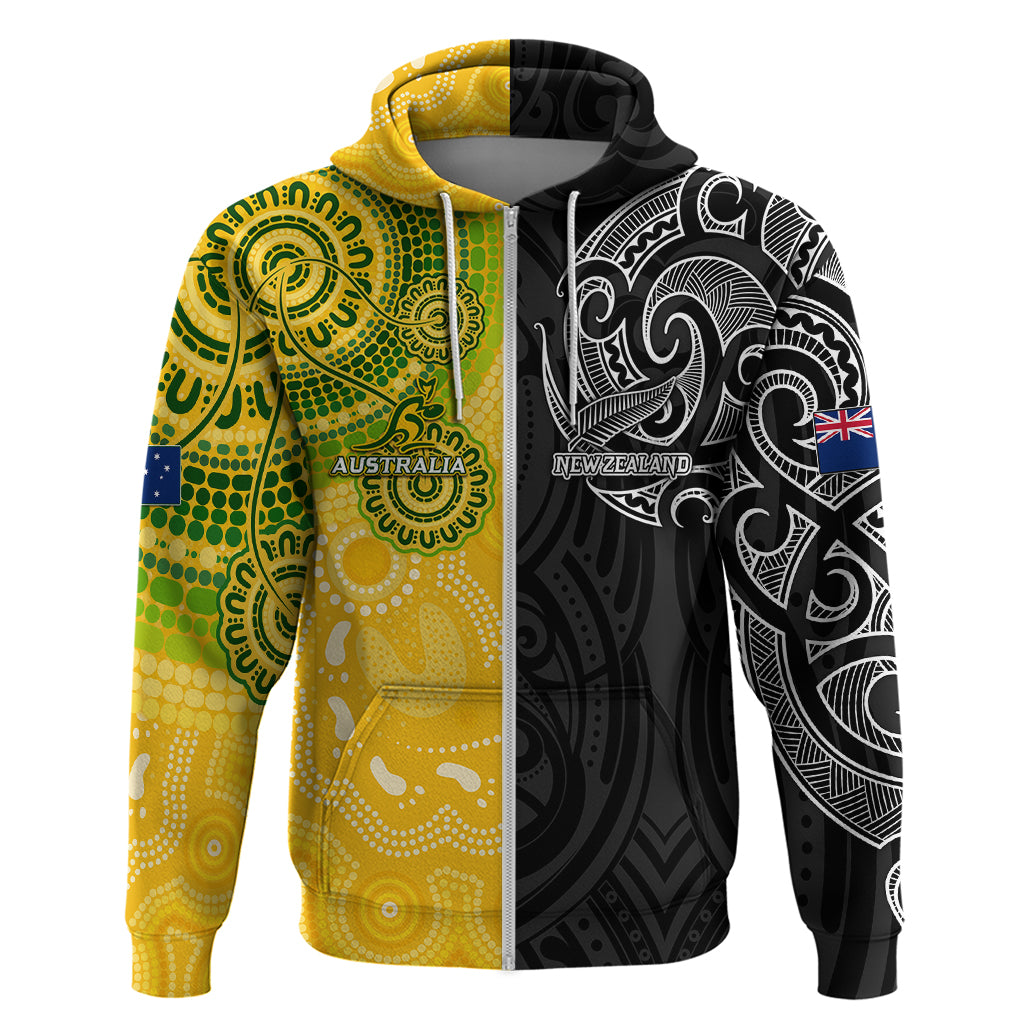 Personalised Australia Rugby Mix New Zealands Rugby Hoodie Indigenous Half-Half Style LT7 - Vibe Hoodie Shop