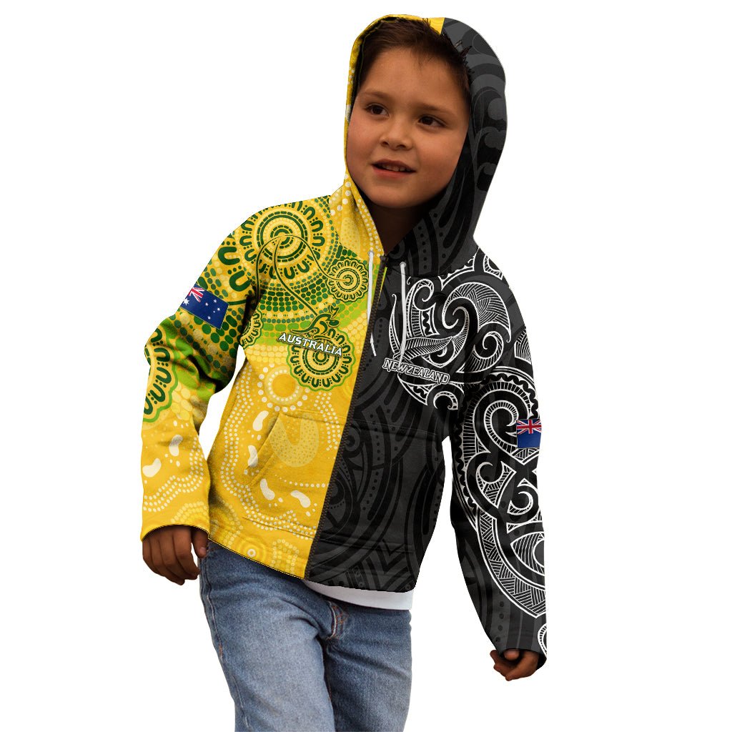 Personalised Australia Rugby Mix New Zealands Rugby Kid Hoodie Indigenous Half-Half Style - Vibe Hoodie Shop