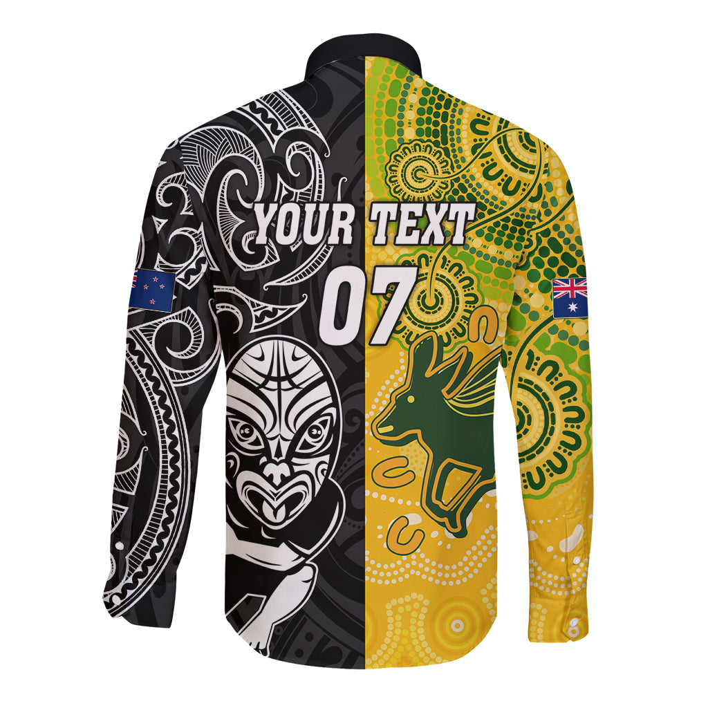 Personalised Australia Rugby Mix New Zealands Rugby Long Sleeve Button Shirt Indigenous Half-Half Style - Vibe Hoodie Shop