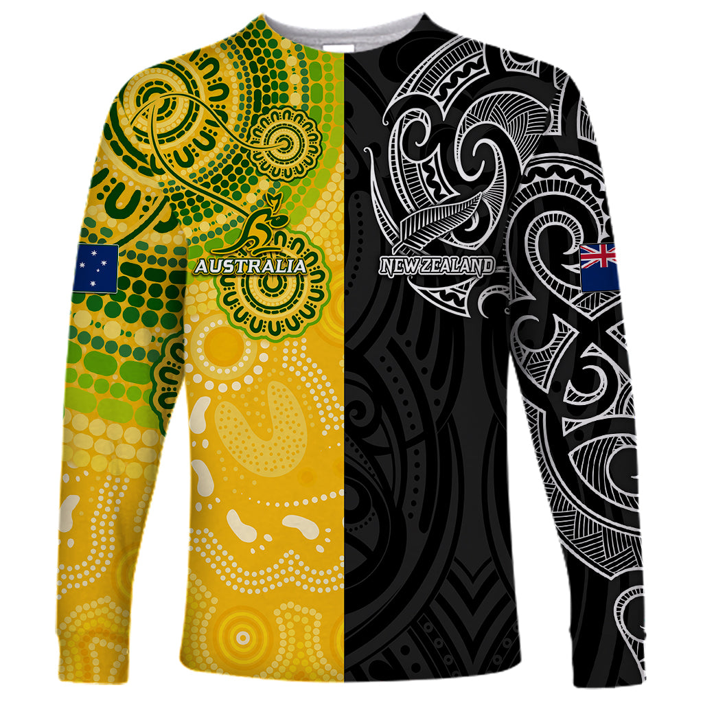 Personalised Australia Rugby Mix New Zealands Rugby Long Sleeve Shirt Indigenous Half-Half Style - Vibe Hoodie Shop