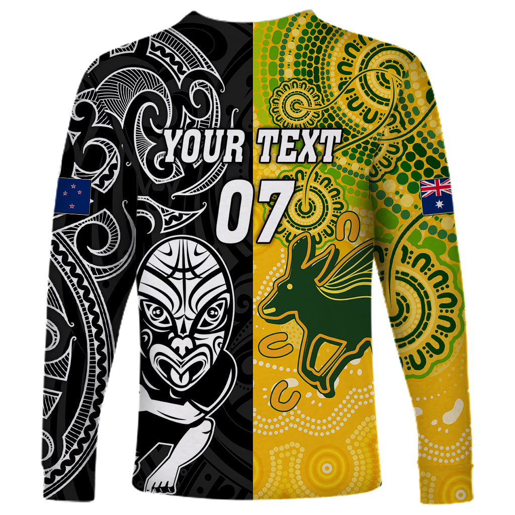 Personalised Australia Rugby Mix New Zealands Rugby Long Sleeve Shirt Indigenous Half-Half Style - Vibe Hoodie Shop