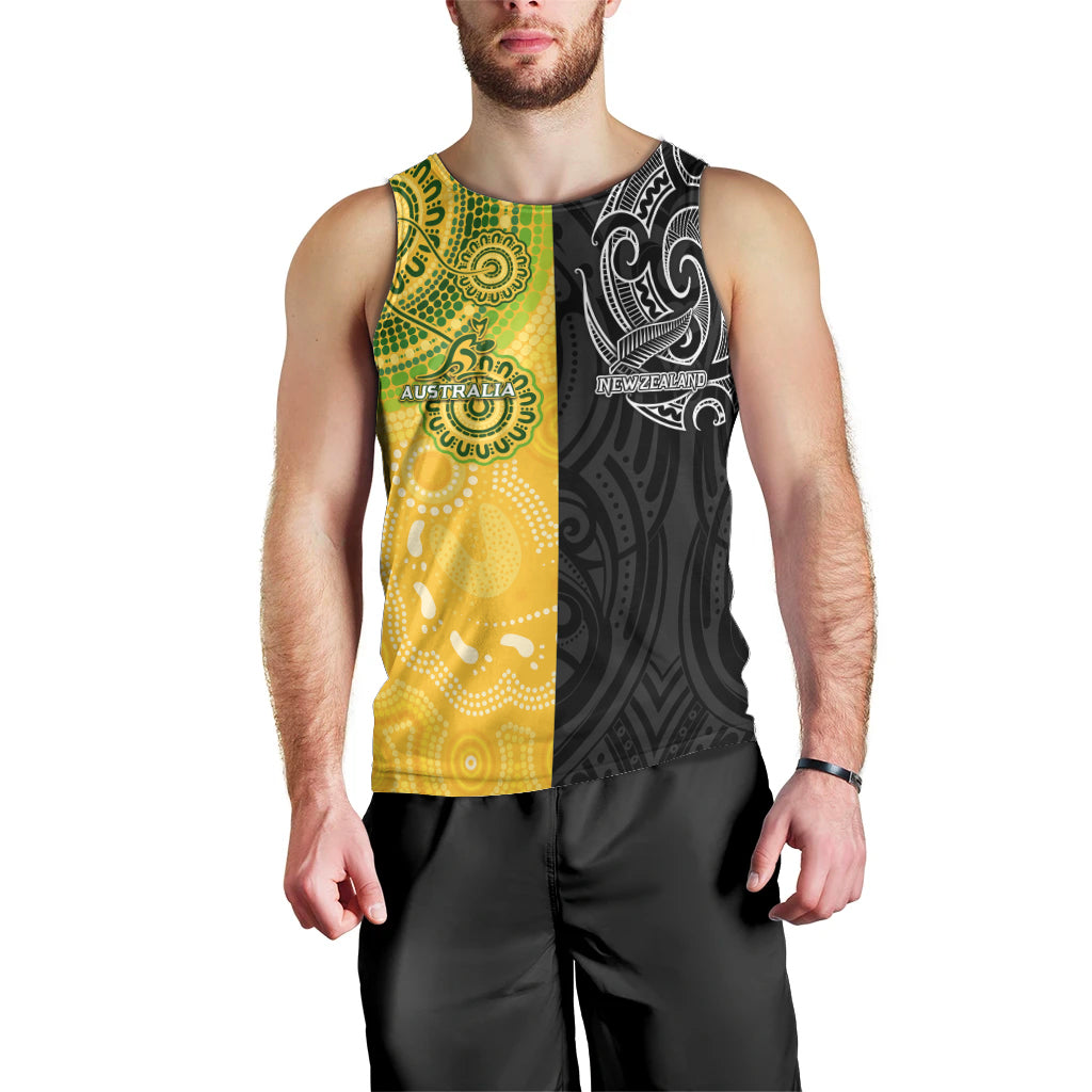 Personalised Australia Rugby Mix New Zealands Rugby Men Tank Top Indigenous Half-Half Style - Vibe Hoodie Shop