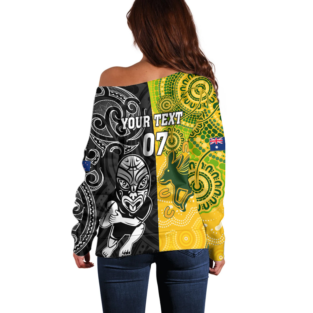 Personalised Australia Rugby Mix New Zealands Rugby Off Shoulder Sweater Indigenous Half-Half Style - Vibe Hoodie Shop