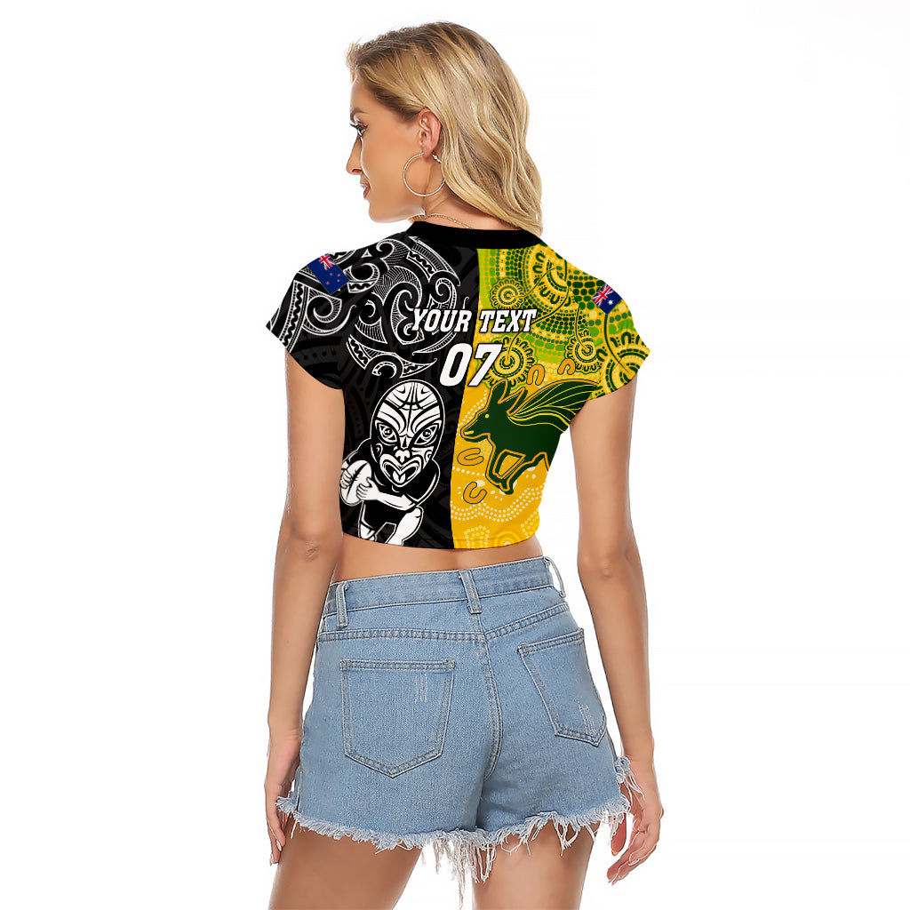 Personalised Australia Rugby Mix New Zealands Rugby Raglan Cropped T Shirt Indigenous Half-Half Style - Vibe Hoodie Shop