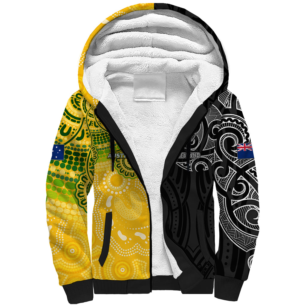 Personalised Australia Rugby Mix New Zealands Rugby Sherpa Hoodie Indigenous Half-Half Style - Vibe Hoodie Shop