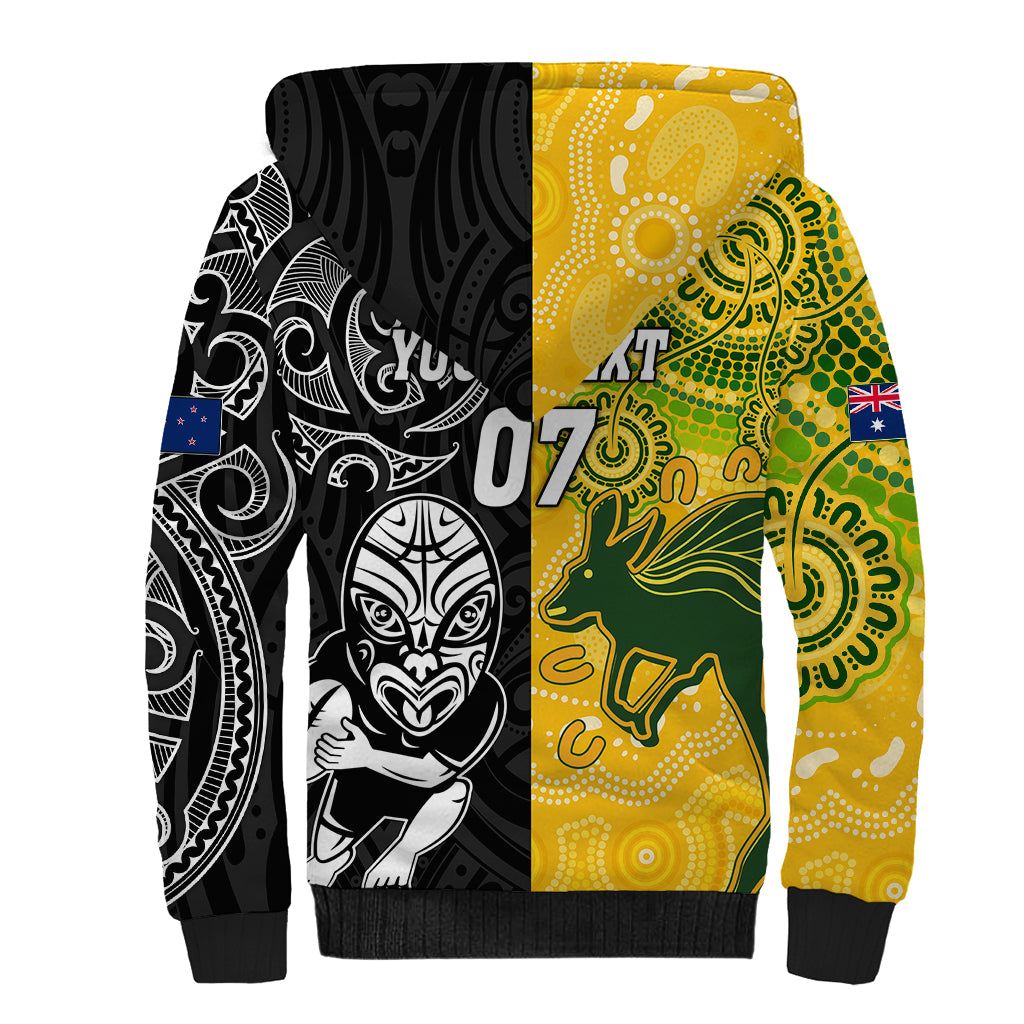 Personalised Australia Rugby Mix New Zealands Rugby Sherpa Hoodie Indigenous Half-Half Style - Vibe Hoodie Shop