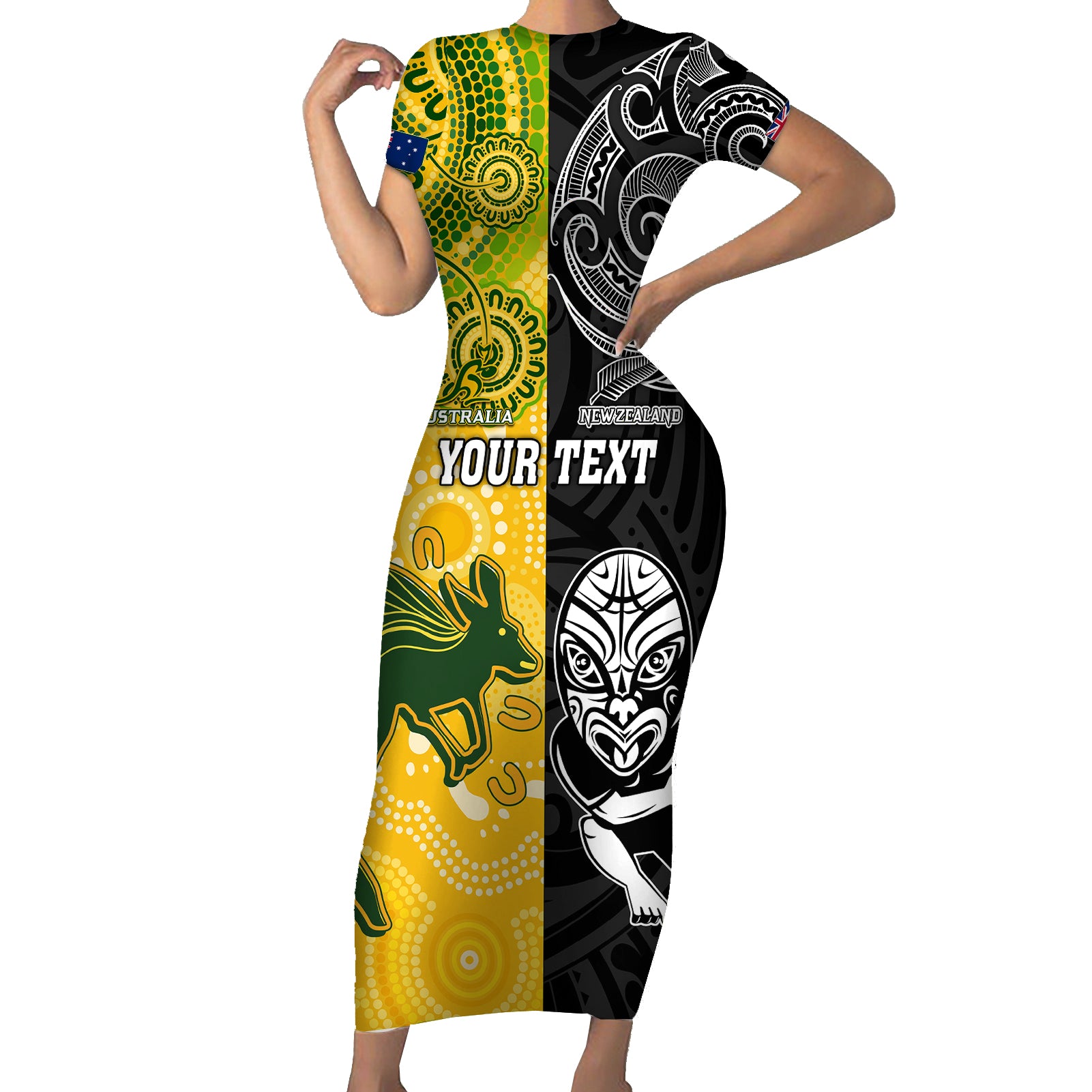 personalised-australia-rugby-mix-new-zealands-rugby-short-sleeve-bodycon-dress-indigenous-half-half-style