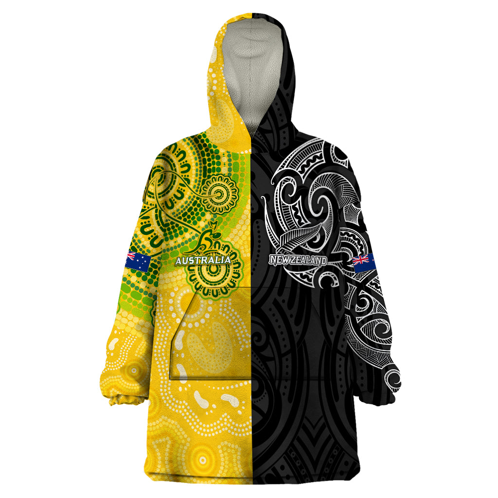 Personalised Australia Rugby Mix New Zealands Rugby Wearable Blanket Hoodie Indigenous Half-Half Style - Vibe Hoodie Shop