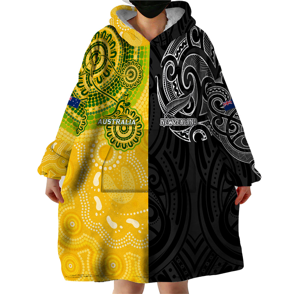 Personalised Australia Rugby Mix New Zealands Rugby Wearable Blanket Hoodie Indigenous Half-Half Style - Vibe Hoodie Shop