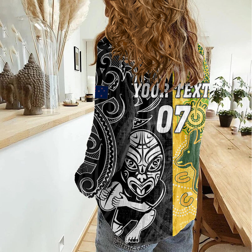 Personalised Australia Rugby Mix New Zealands Rugby Women Casual Shirt Indigenous Half-Half Style - Vibe Hoodie Shop