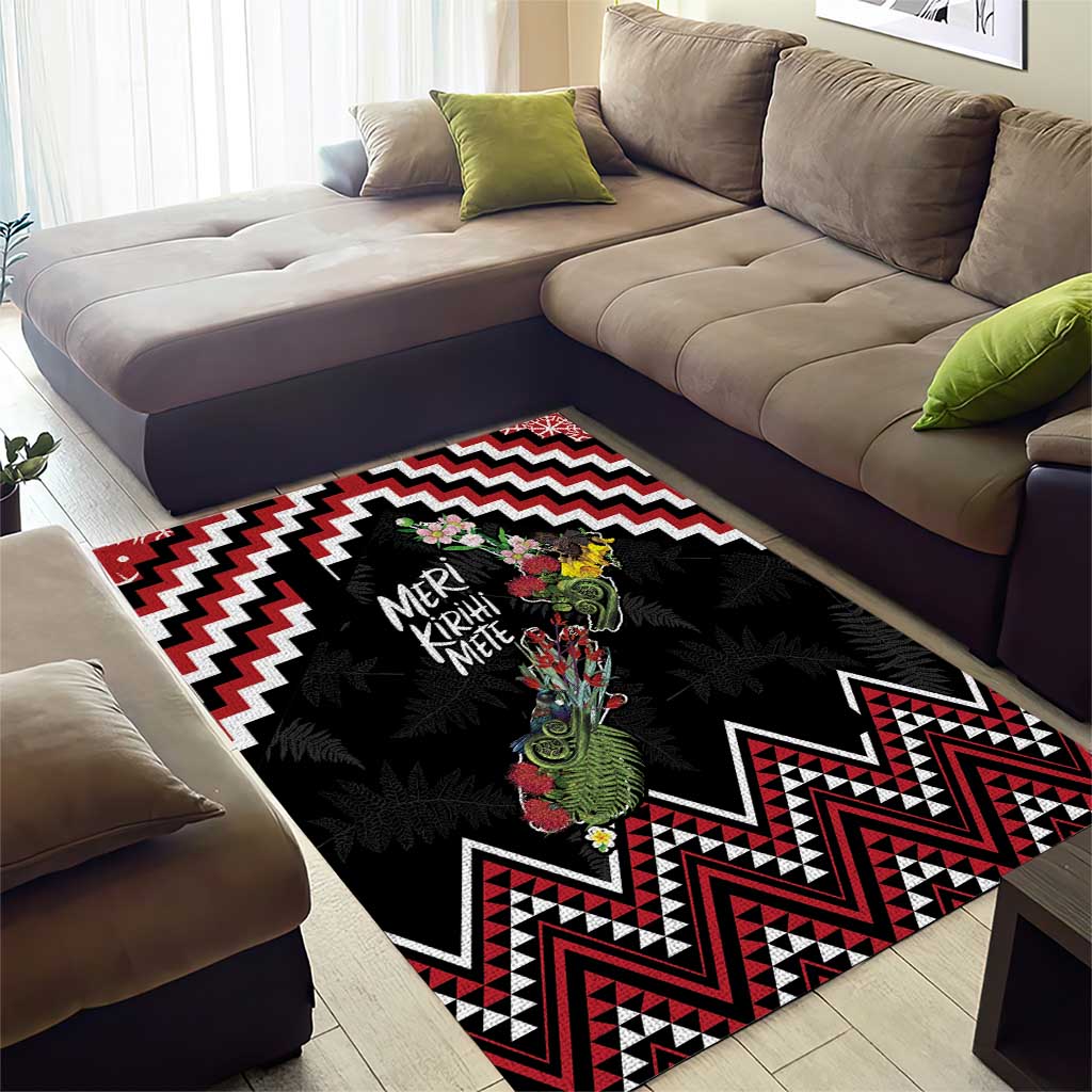 New Zealand Christmas Taniko Poutama Area Rug Flora Map with Birds - Vibe Hoodie