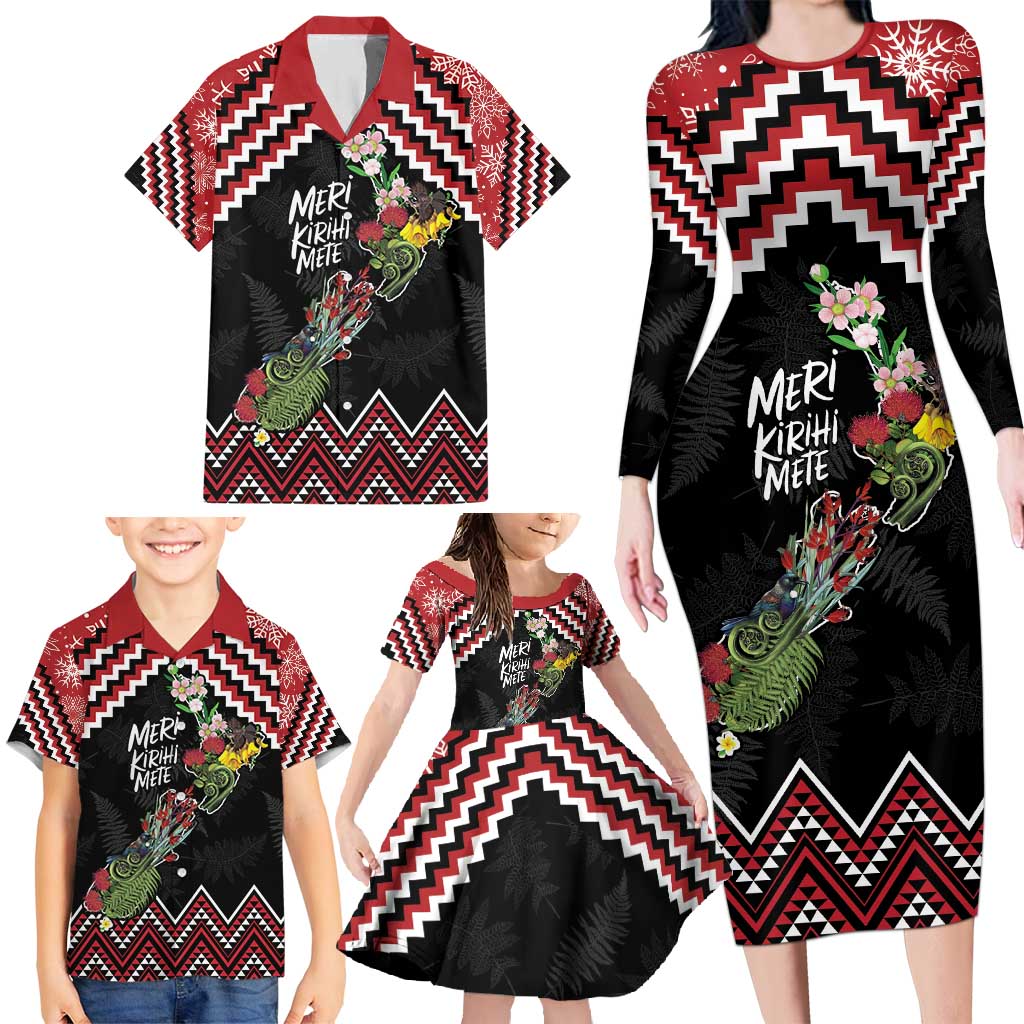 New Zealand Christmas Taniko Poutama Family Matching Long Sleeve Bodycon Dress and Hawaiian Shirt Flora Map with Birds - Vibe Hoodie