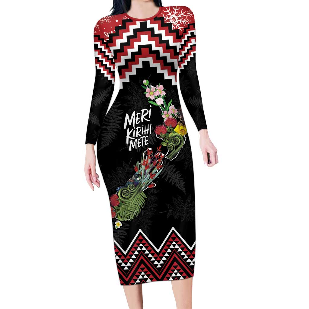New Zealand Christmas Taniko Poutama Family Matching Long Sleeve Bodycon Dress and Hawaiian Shirt Flora Map with Birds - Vibe Hoodie