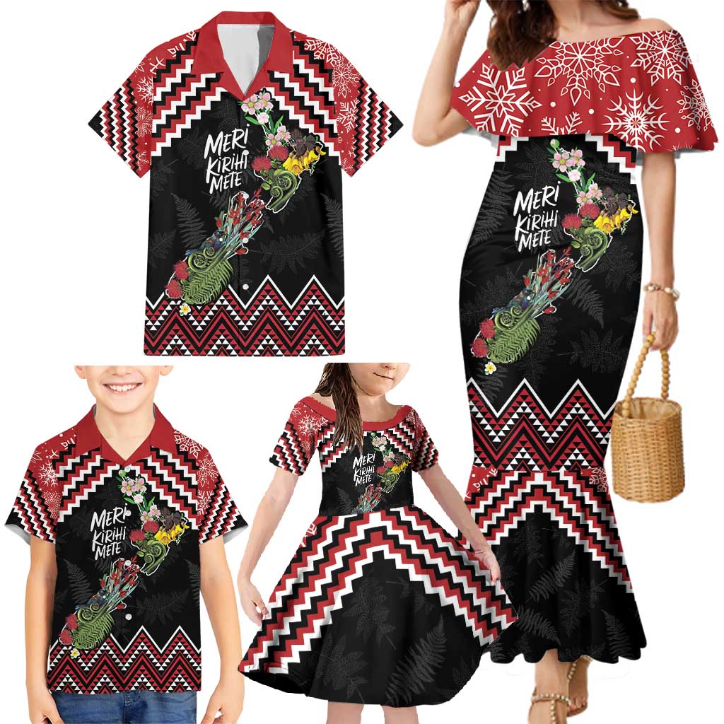 New Zealand Christmas Taniko Poutama Family Matching Mermaid Dress and Hawaiian Shirt Flora Map with Birds - Vibe Hoodie
