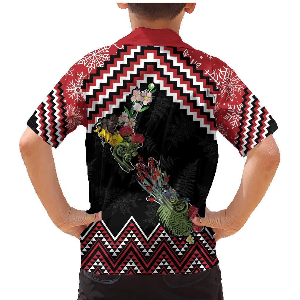 New Zealand Christmas Taniko Poutama Family Matching Mermaid Dress and Hawaiian Shirt Flora Map with Birds - Vibe Hoodie