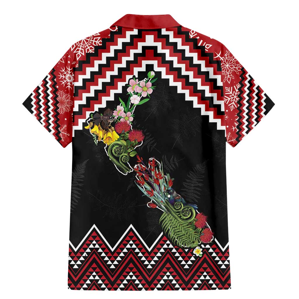 New Zealand Christmas Taniko Poutama Family Matching Mermaid Dress and Hawaiian Shirt Flora Map with Birds - Vibe Hoodie