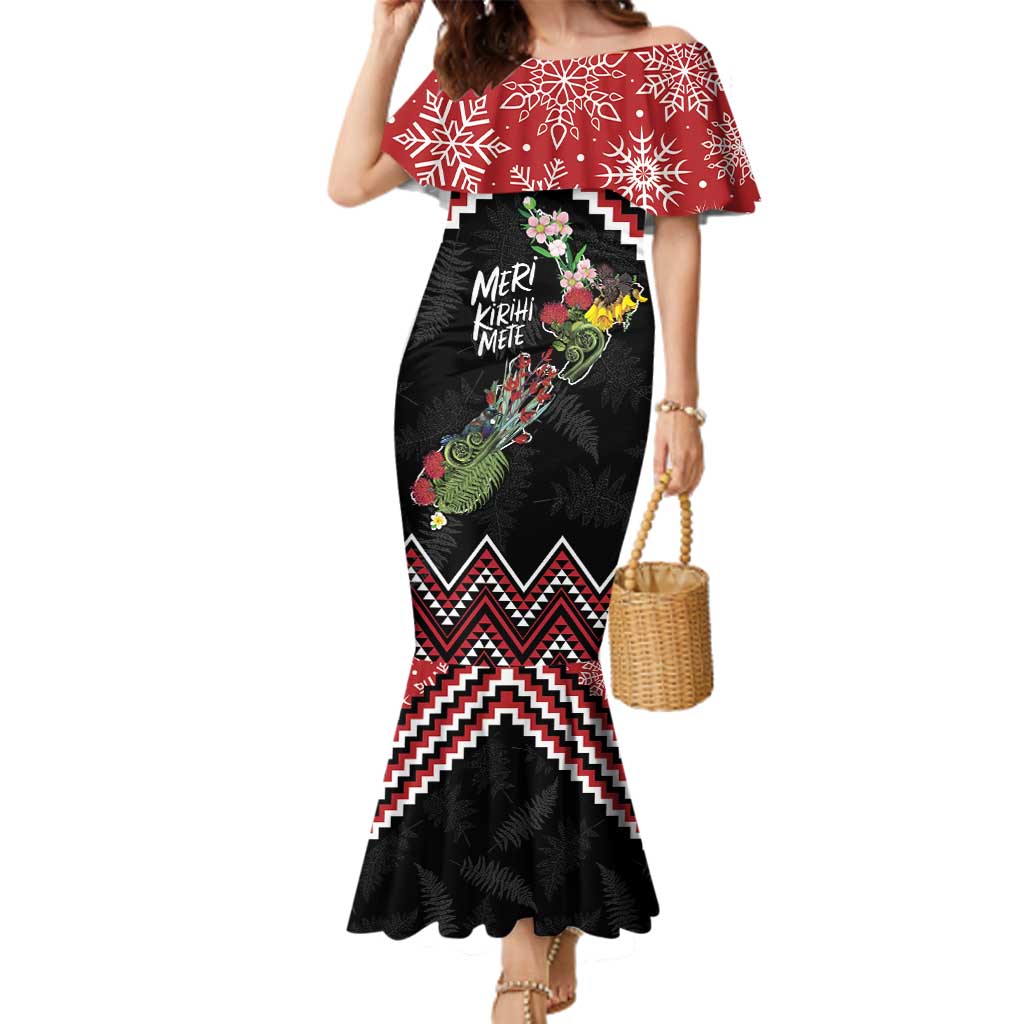 New Zealand Christmas Taniko Poutama Family Matching Mermaid Dress and Hawaiian Shirt Flora Map with Birds - Vibe Hoodie