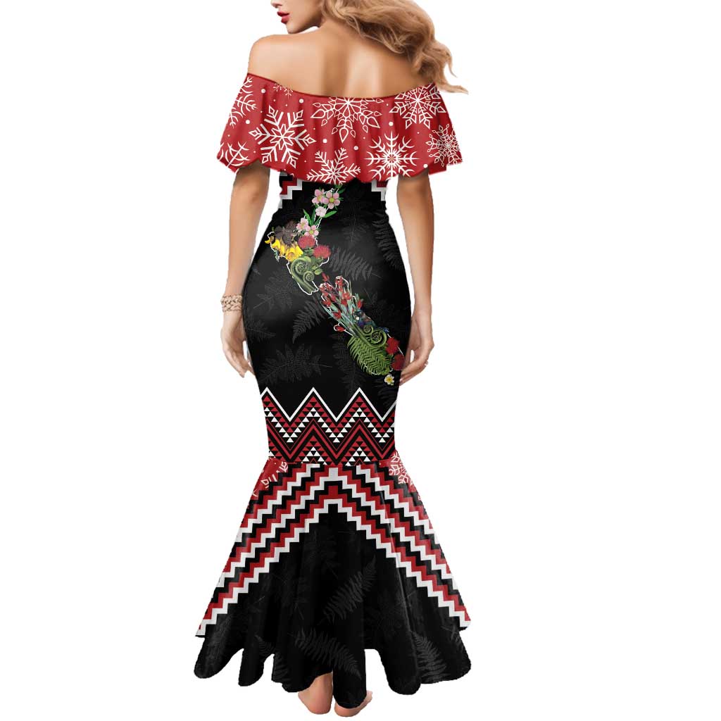 New Zealand Christmas Taniko Poutama Family Matching Mermaid Dress and Hawaiian Shirt Flora Map with Birds - Vibe Hoodie