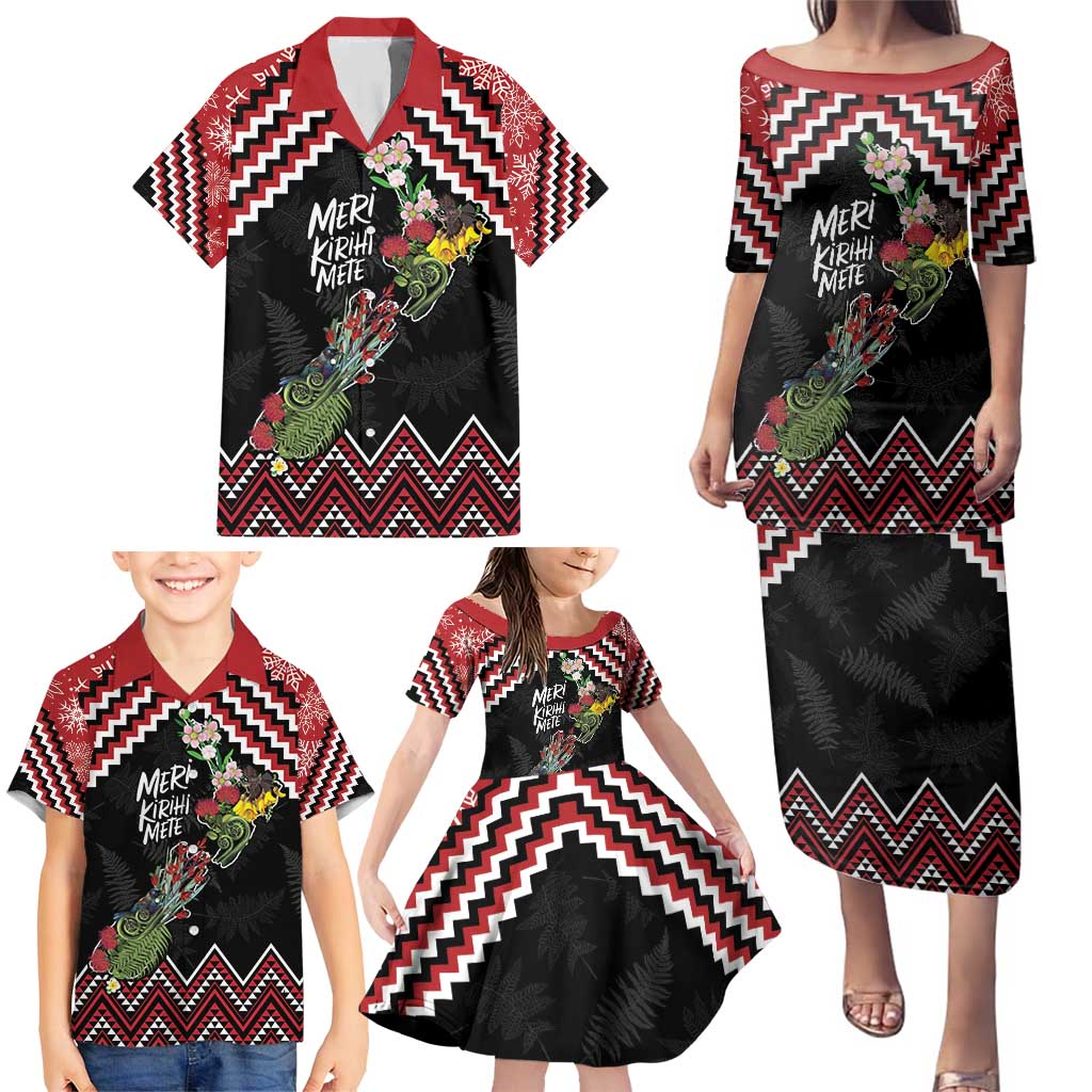 New Zealand Christmas Taniko Poutama Family Matching Puletasi and Hawaiian Shirt Flora Map with Birds - Vibe Hoodie