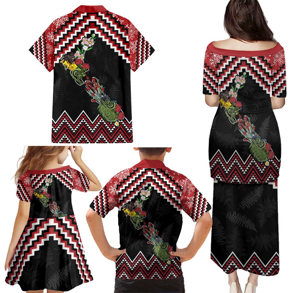 New Zealand Christmas Taniko Poutama Family Matching Puletasi and Hawaiian Shirt Flora Map with Birds - Vibe Hoodie