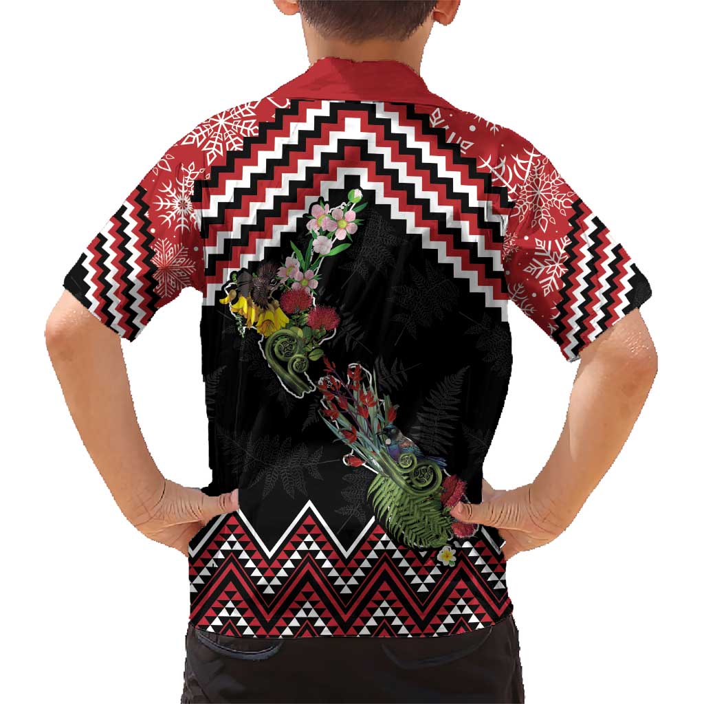 New Zealand Christmas Taniko Poutama Family Matching Short Sleeve Bodycon Dress and Hawaiian Shirt Flora Map with Birds - Vibe Hoodie