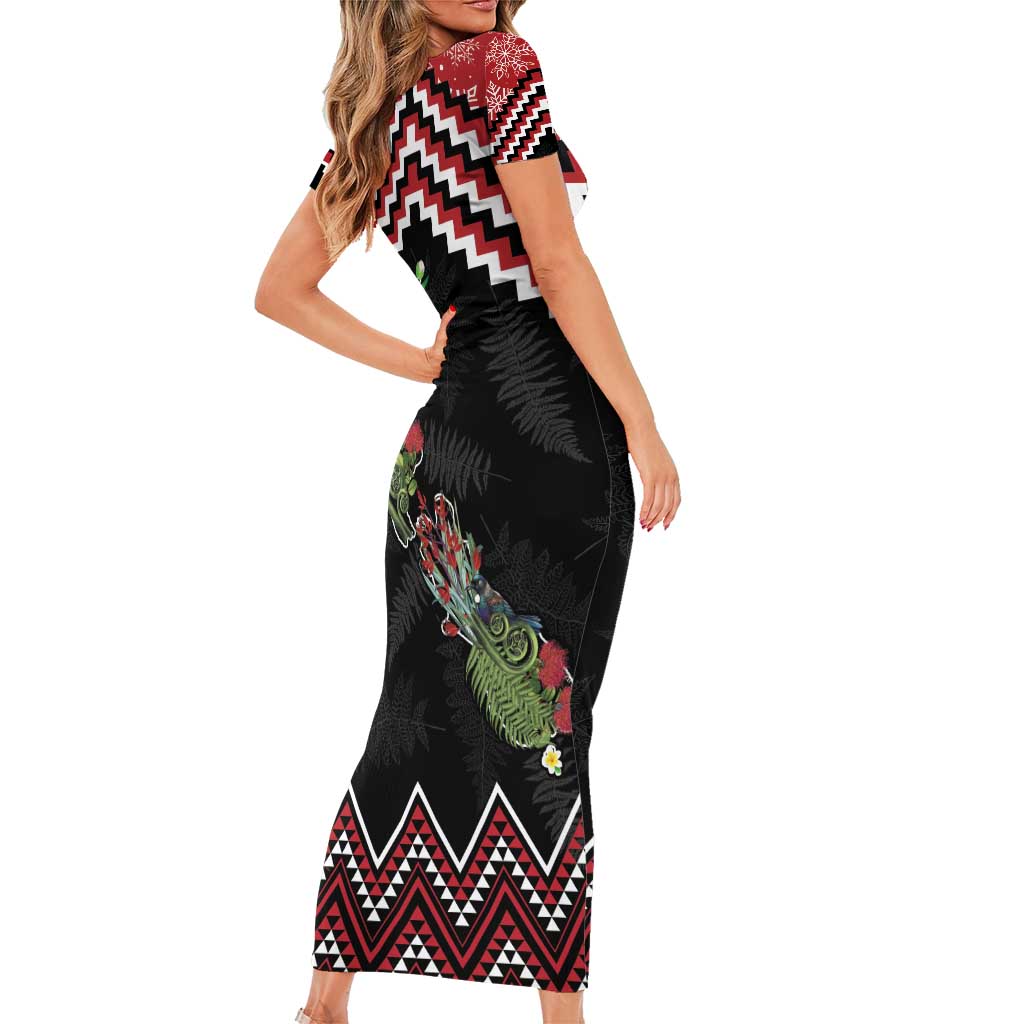 New Zealand Christmas Taniko Poutama Family Matching Short Sleeve Bodycon Dress and Hawaiian Shirt Flora Map with Birds - Vibe Hoodie