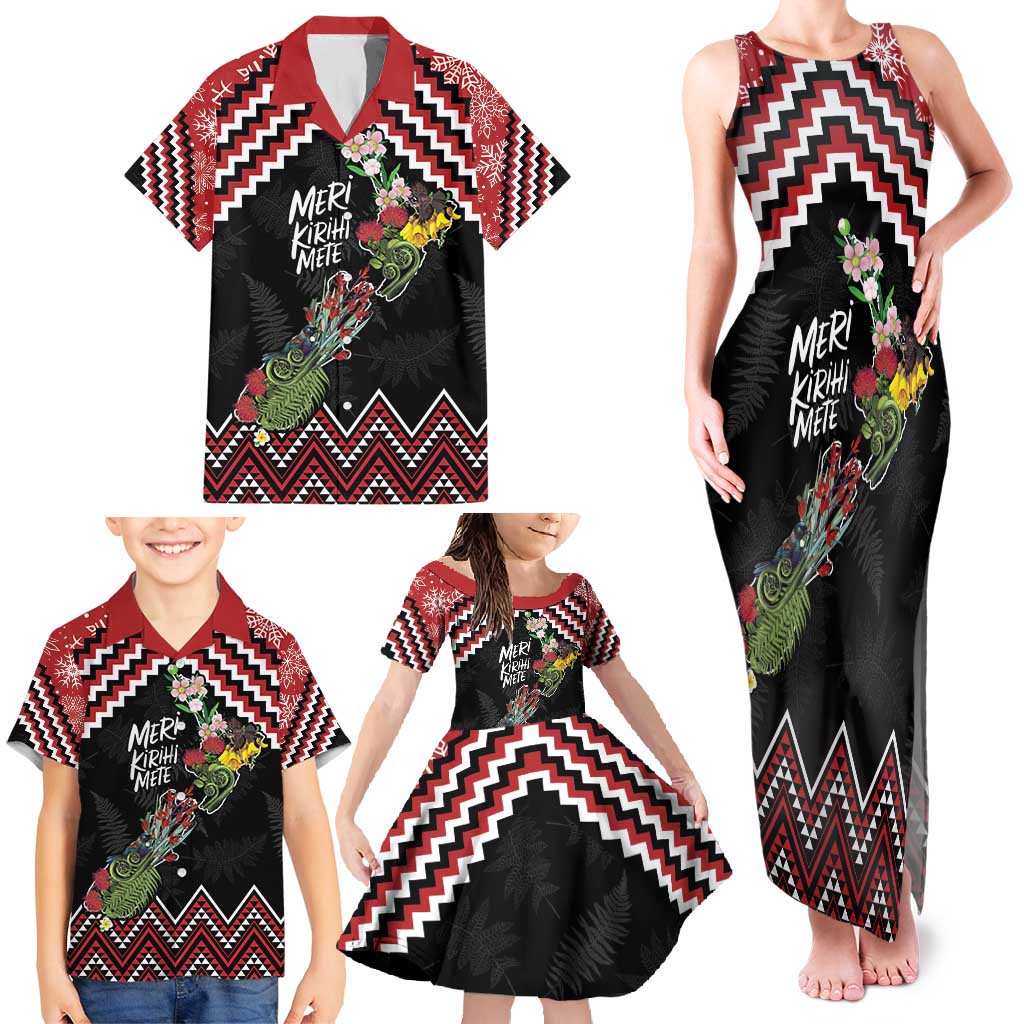 New Zealand Christmas Taniko Poutama Family Matching Tank Maxi Dress and Hawaiian Shirt Flora Map with Birds - Vibe Hoodie