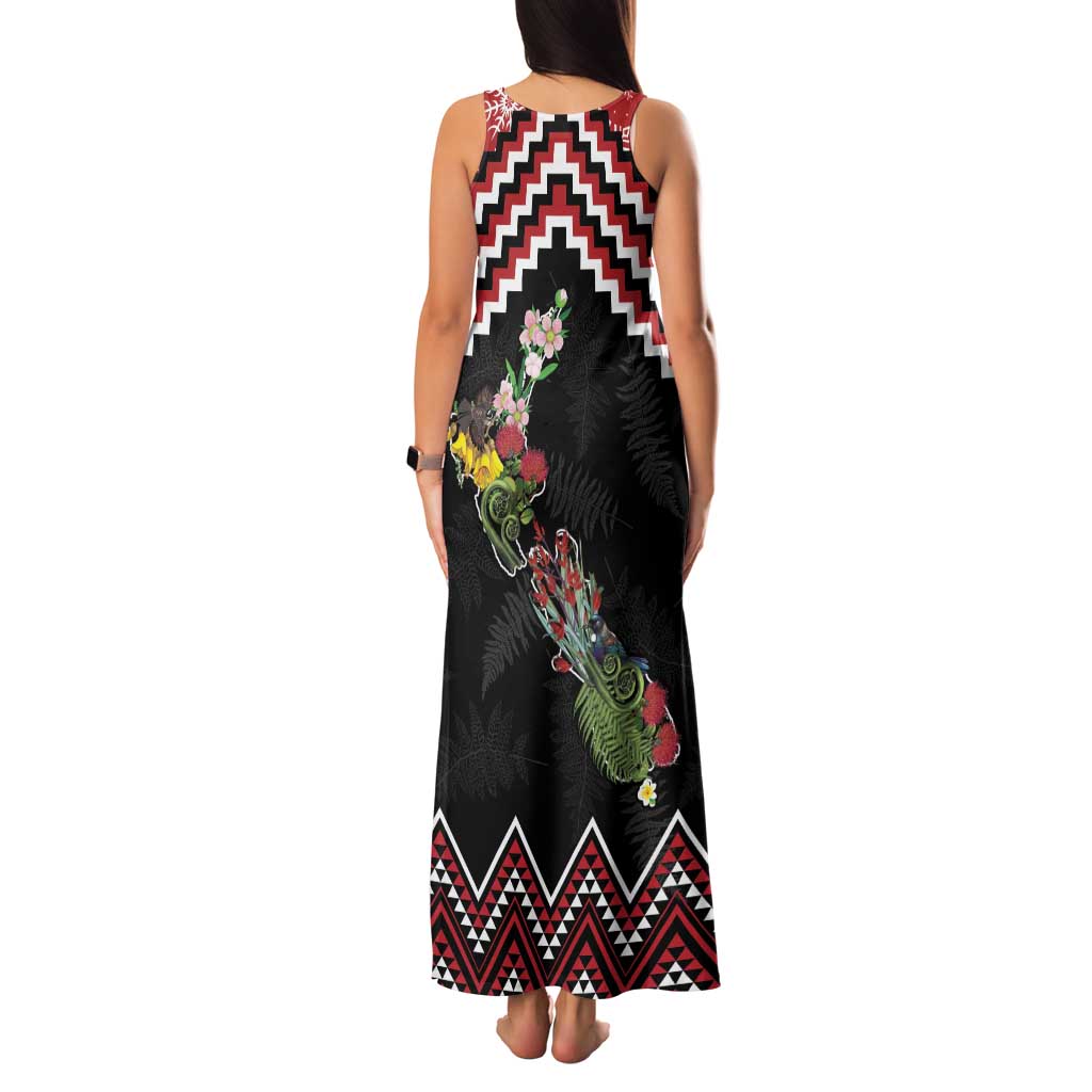 New Zealand Christmas Taniko Poutama Family Matching Tank Maxi Dress and Hawaiian Shirt Flora Map with Birds - Vibe Hoodie