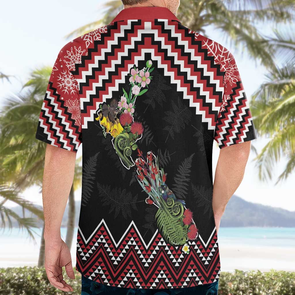 New Zealand Christmas Taniko Poutama Hawaiian Shirt Flora Map with Birds - Vibe Hoodie