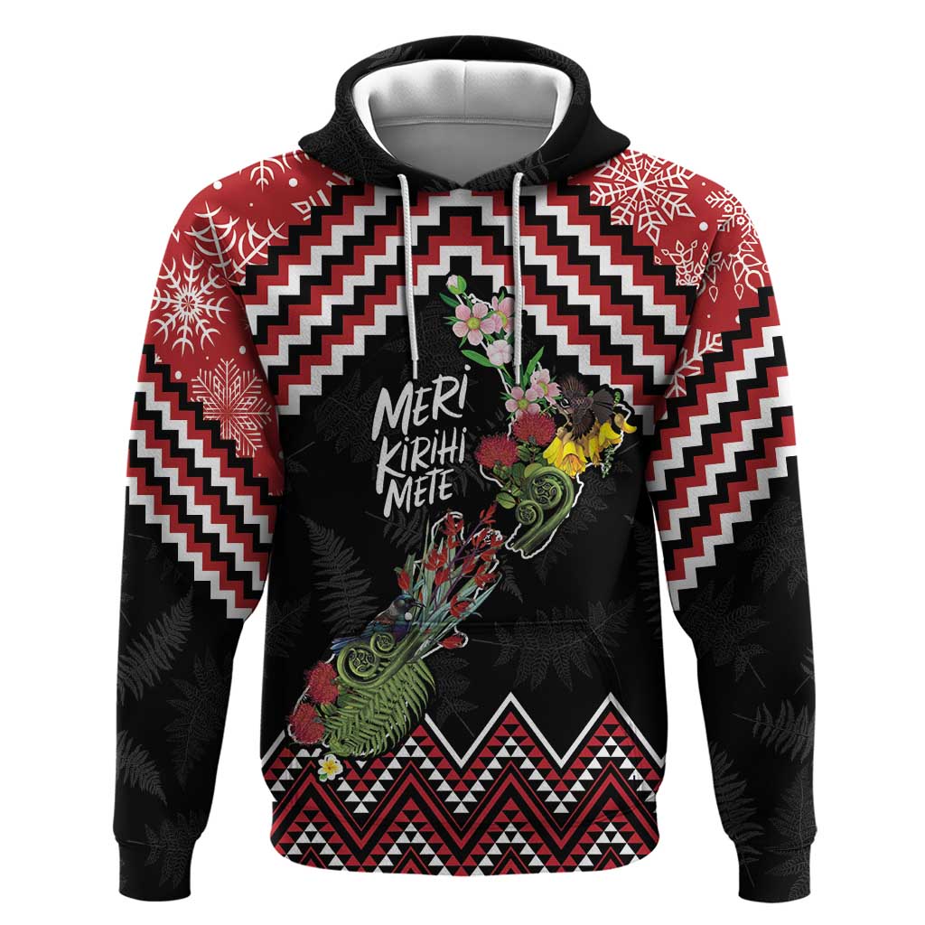 New Zealand Christmas Taniko Poutama Hoodie Flora Map with Birds - Vibe Hoodie