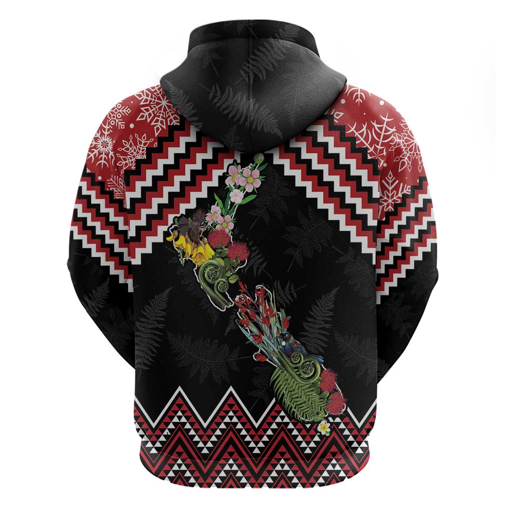 New Zealand Christmas Taniko Poutama Hoodie Flora Map with Birds - Vibe Hoodie