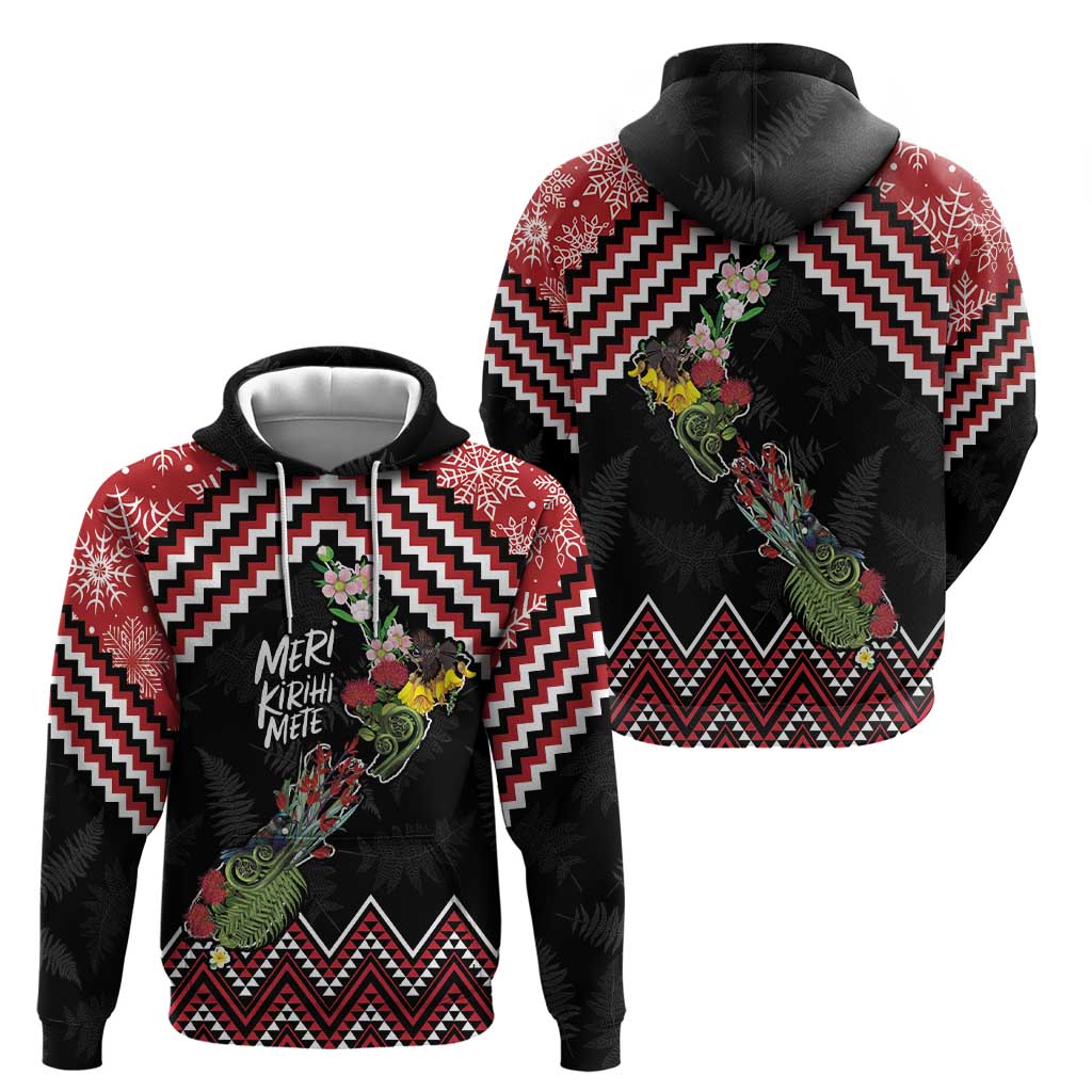 New Zealand Christmas Taniko Poutama Hoodie Flora Map with Birds - Vibe Hoodie
