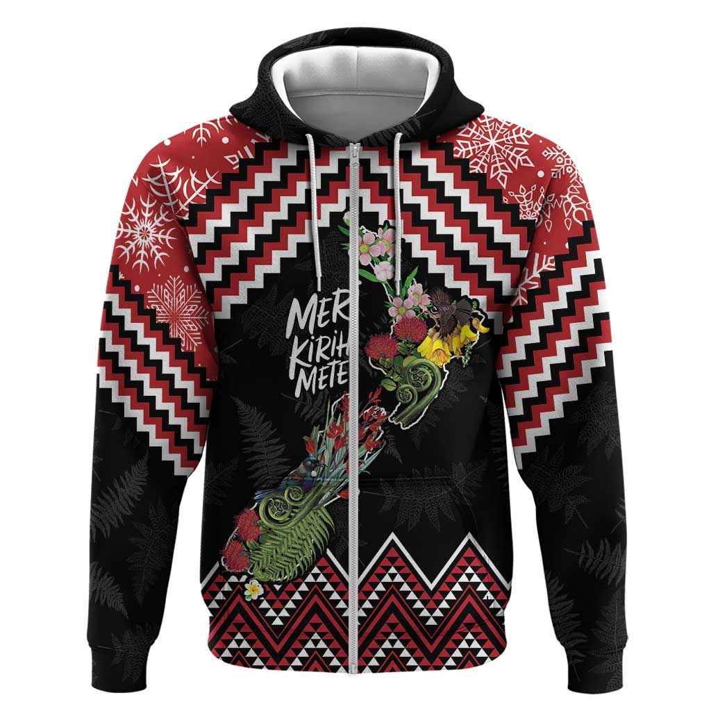 New Zealand Christmas Taniko Poutama Hoodie Flora Map with Birds - Vibe Hoodie