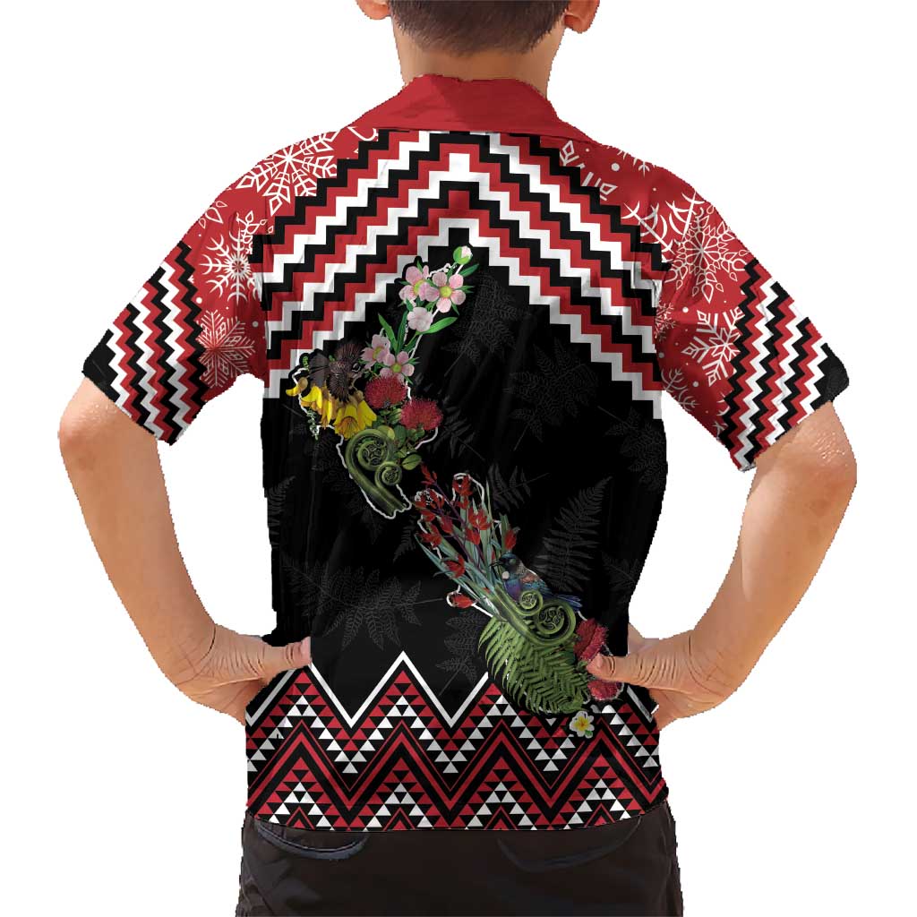 New Zealand Christmas Taniko Poutama Kid Hawaiian Shirt Flora Map with Birds - Vibe Hoodie