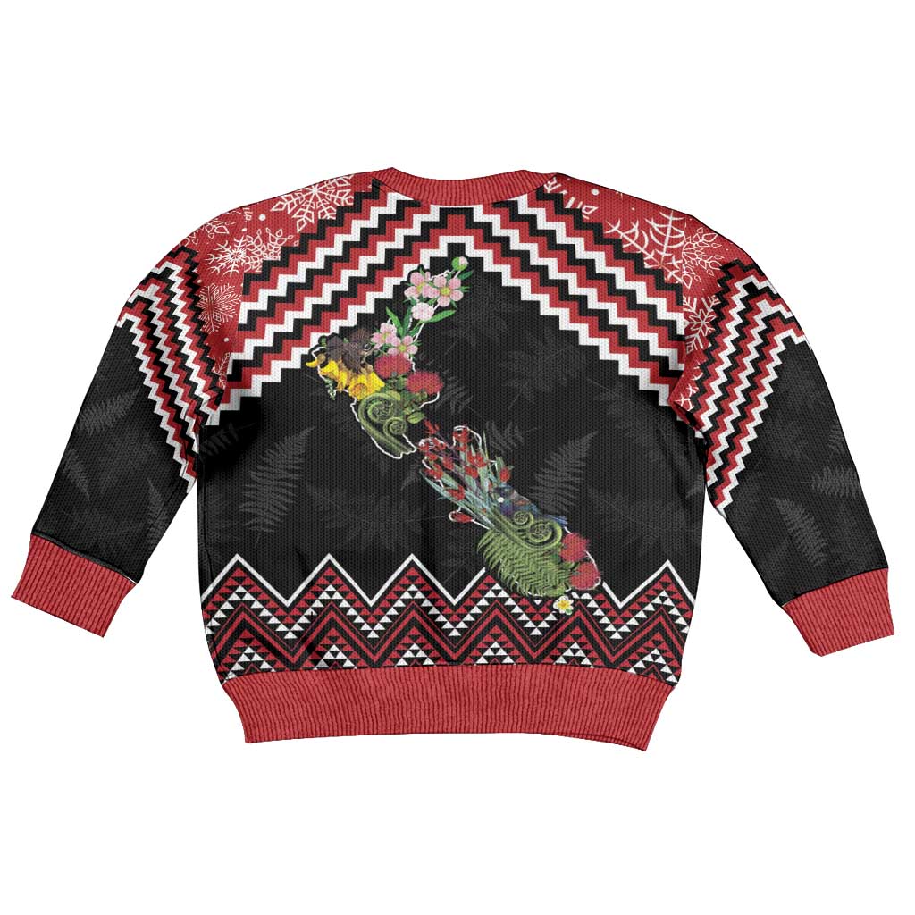 New Zealand Christmas Taniko Poutama Kid Ugly Christmas Sweater Flora Map with Birds - Vibe Hoodie