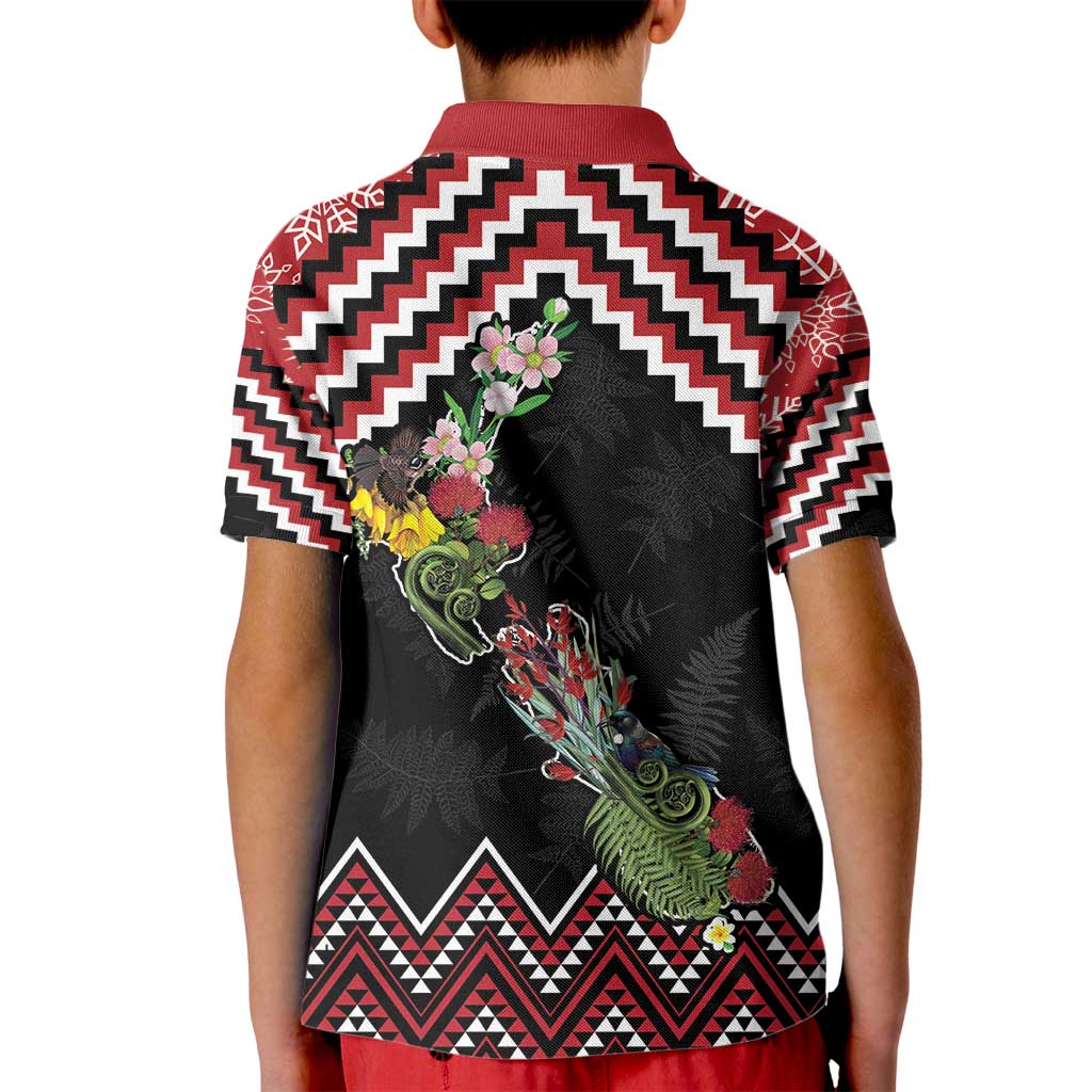 New Zealand Christmas Taniko Poutama Kid Polo Shirt Flora Map with Birds - Vibe Hoodie