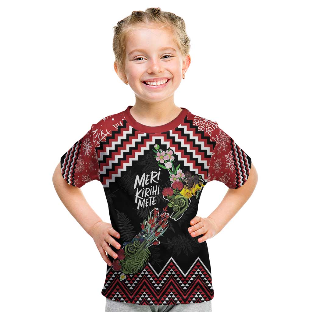 New Zealand Christmas Taniko Poutama Kid T Shirt Flora Map with Birds - Vibe Hoodie