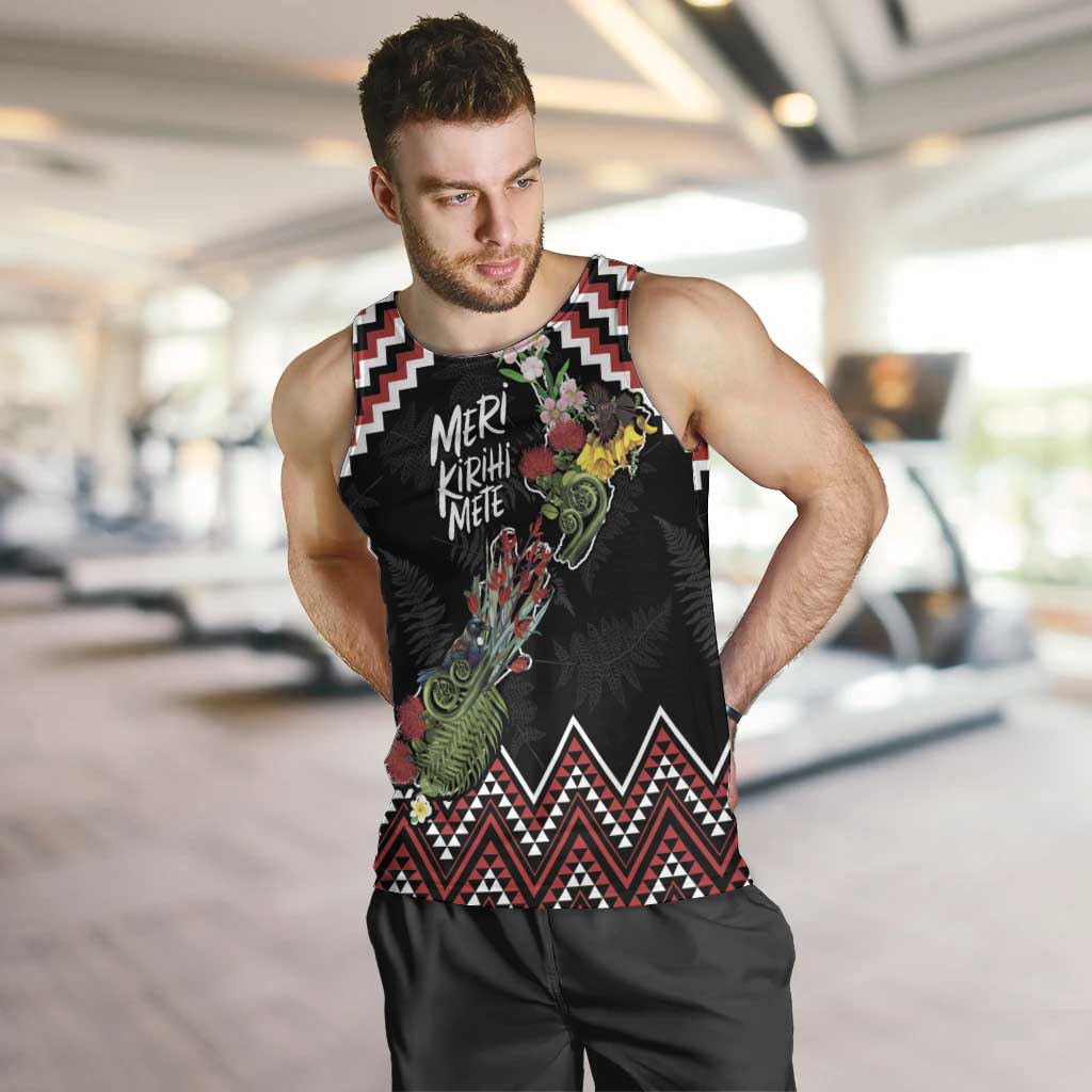 New Zealand Christmas Taniko Poutama Men Tank Top Flora Map with Birds - Vibe Hoodie