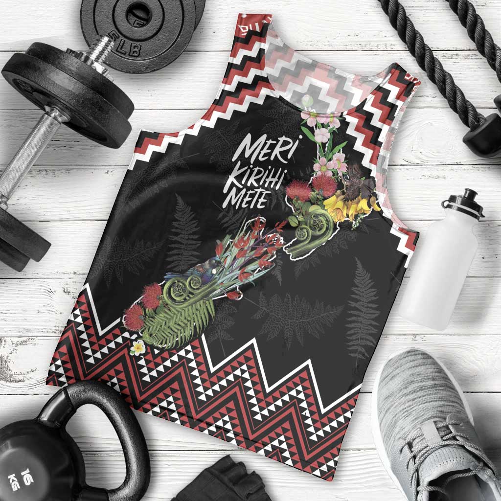 New Zealand Christmas Taniko Poutama Men Tank Top Flora Map with Birds - Vibe Hoodie
