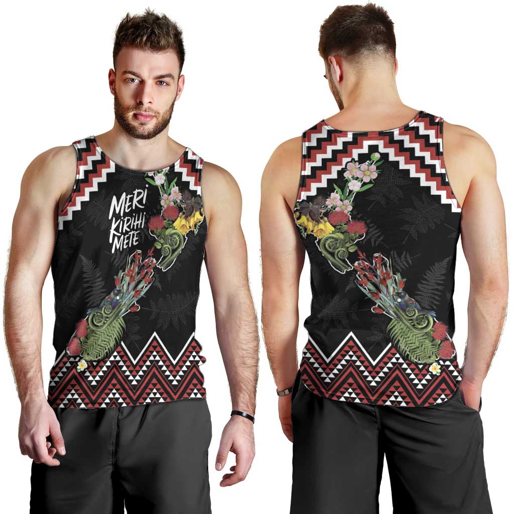 New Zealand Christmas Taniko Poutama Men Tank Top Flora Map with Birds - Vibe Hoodie