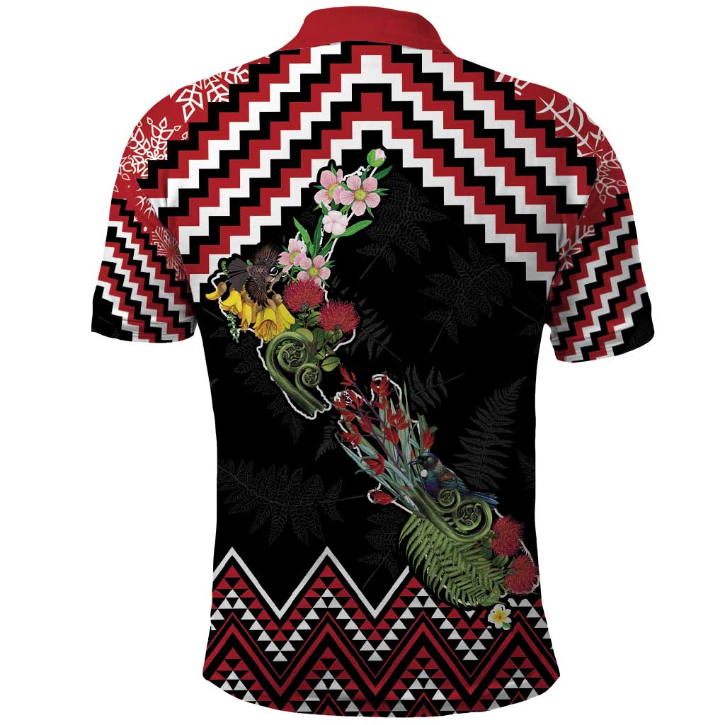 New Zealand Christmas Taniko Poutama Polo Shirt Flora Map with Birds - Vibe Hoodie