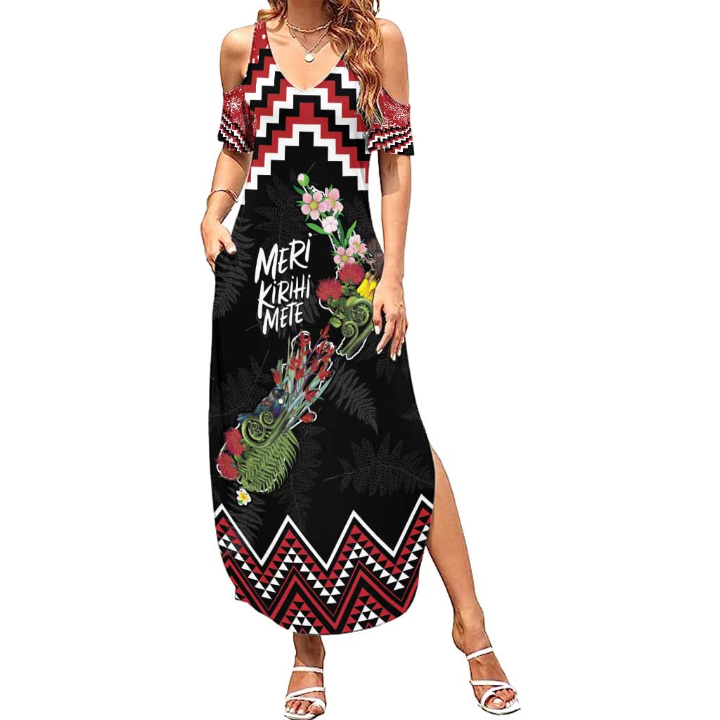 New Zealand Christmas Taniko Poutama Summer Maxi Dress Flora Map with Birds - Vibe Hoodie