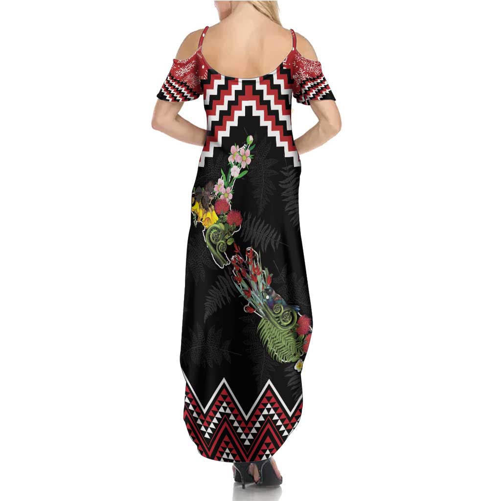 New Zealand Christmas Taniko Poutama Summer Maxi Dress Flora Map with Birds - Vibe Hoodie