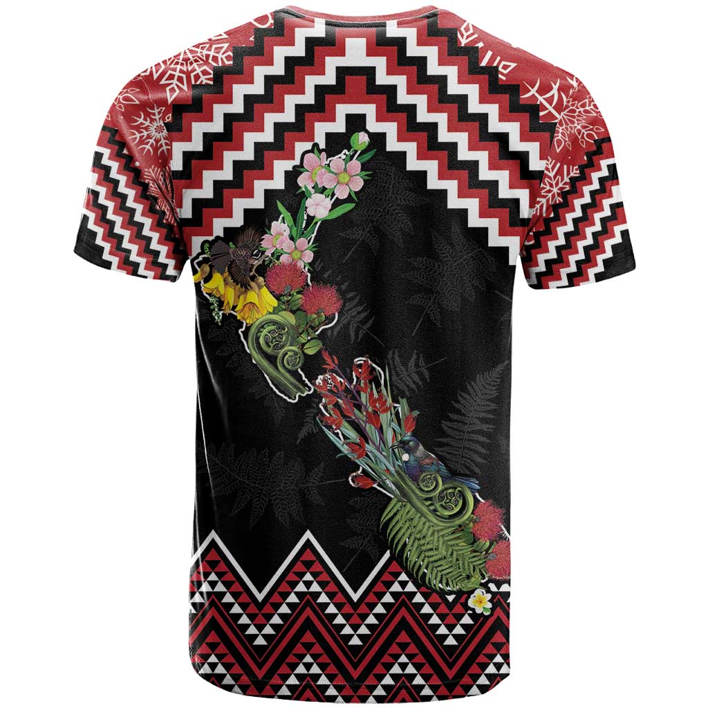 New Zealand Christmas Taniko Poutama T Shirt Flora Map with Birds - Vibe Hoodie