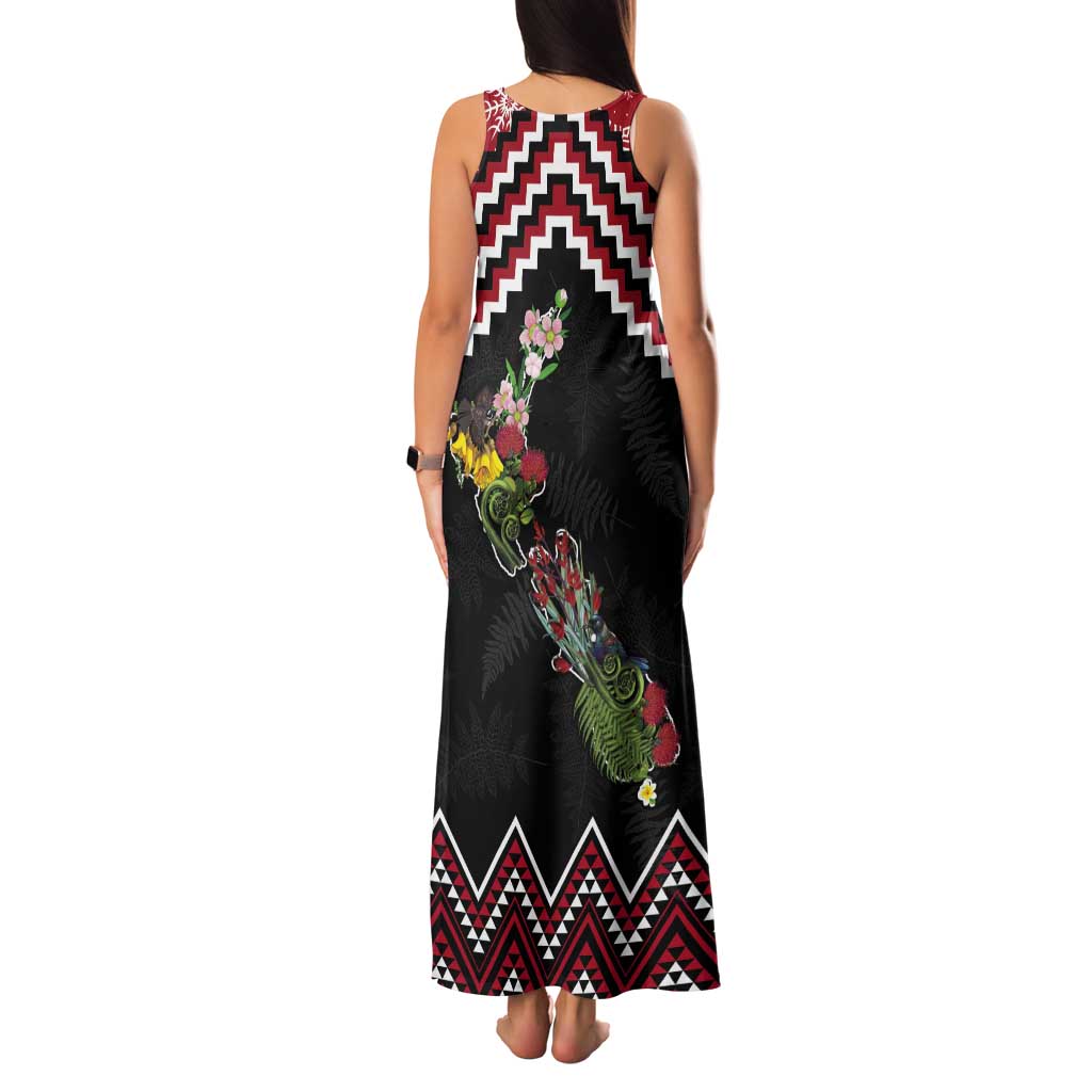 New Zealand Christmas Taniko Poutama Tank Maxi Dress Flora Map with Birds - Vibe Hoodie