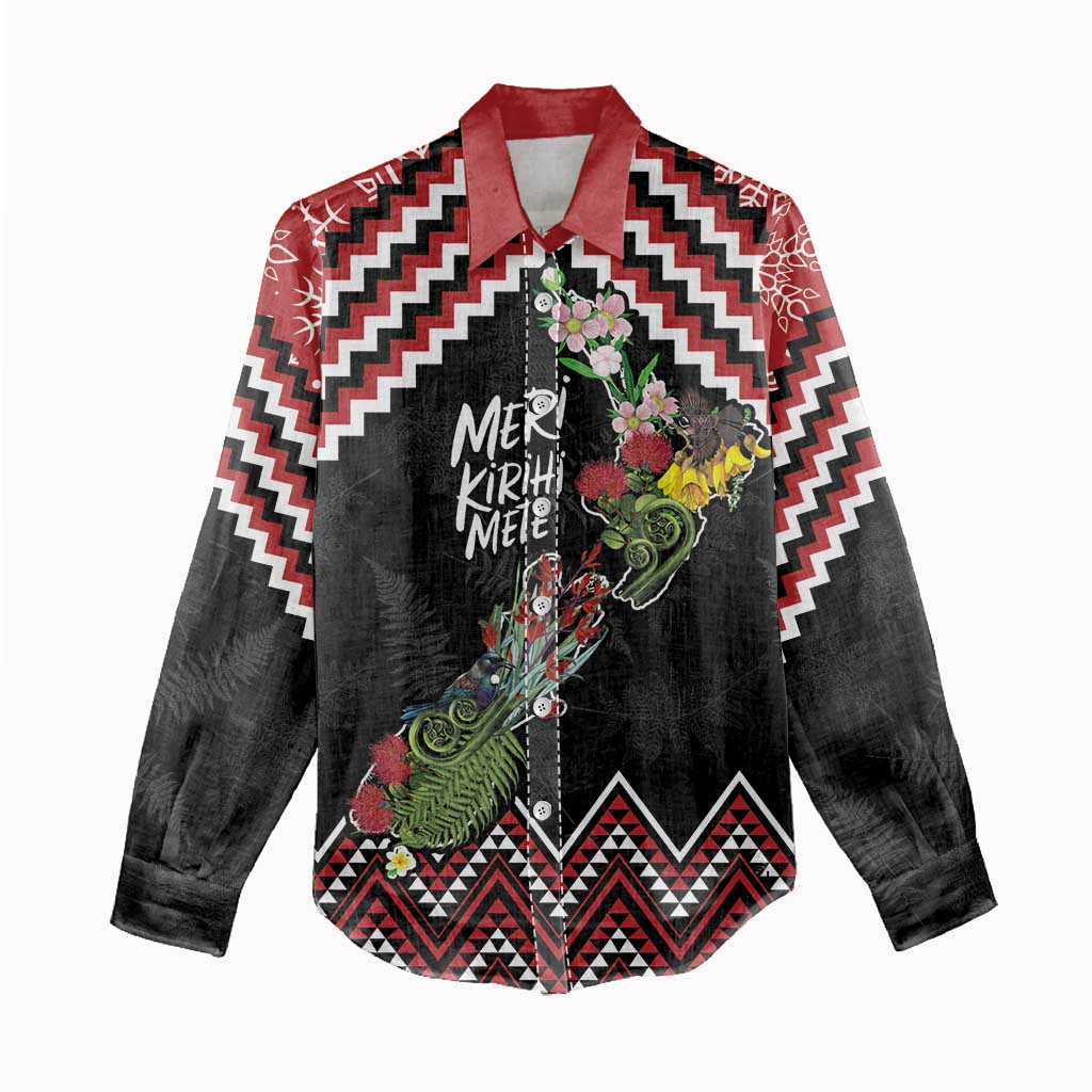 New Zealand Christmas Taniko Poutama Women Casual Shirt Flora Map with Birds - Vibe Hoodie