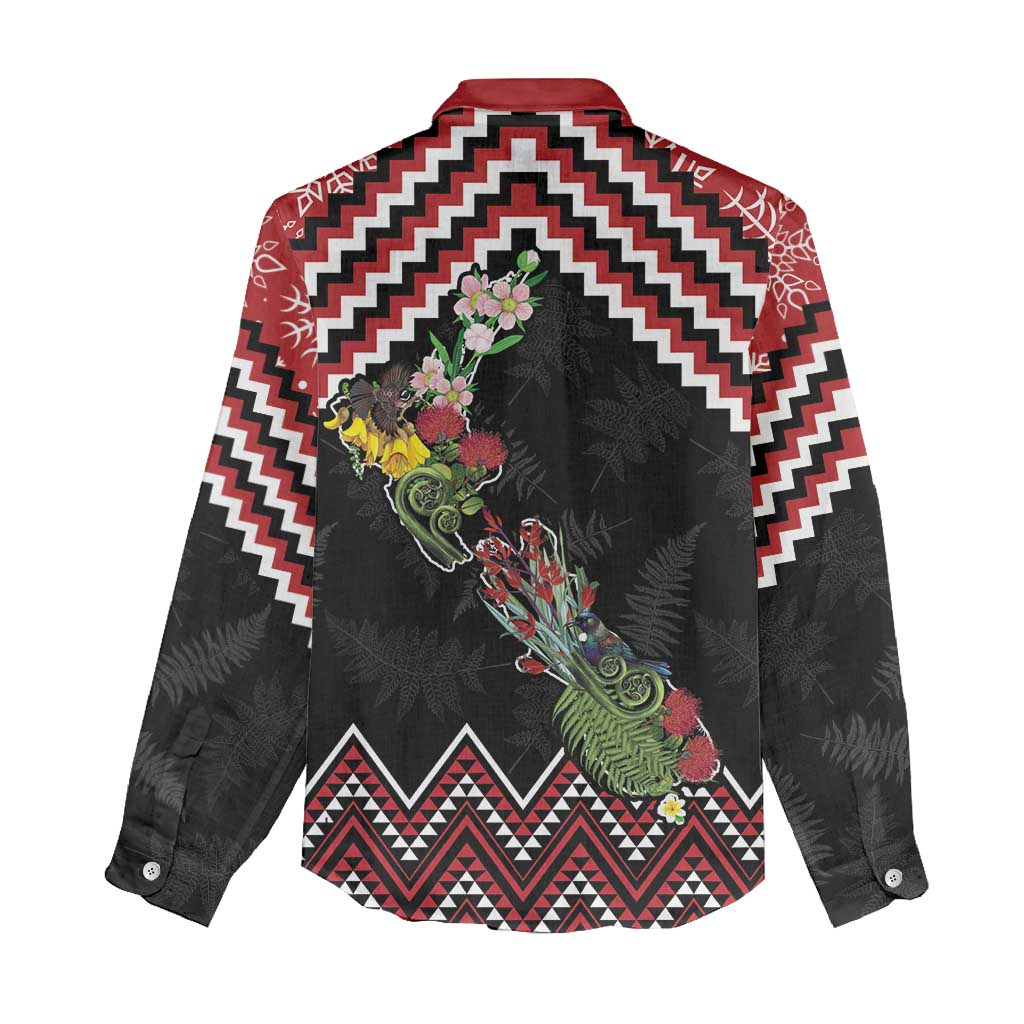 New Zealand Christmas Taniko Poutama Women Casual Shirt Flora Map with Birds - Vibe Hoodie