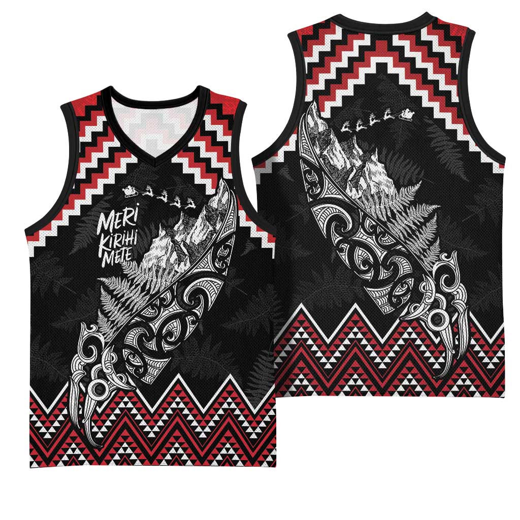 New Zealand Christmas Taniko Poutama Basketball Jersey Mountainscape Maori Fern - Vibe Hoodie